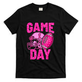 Leopard Game Day Pink American Football Tackle Breast Cancer T-Shirt