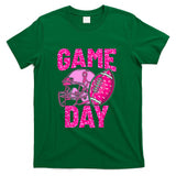 Leopard Game Day Pink American Football Tackle Breast Cancer T-Shirt