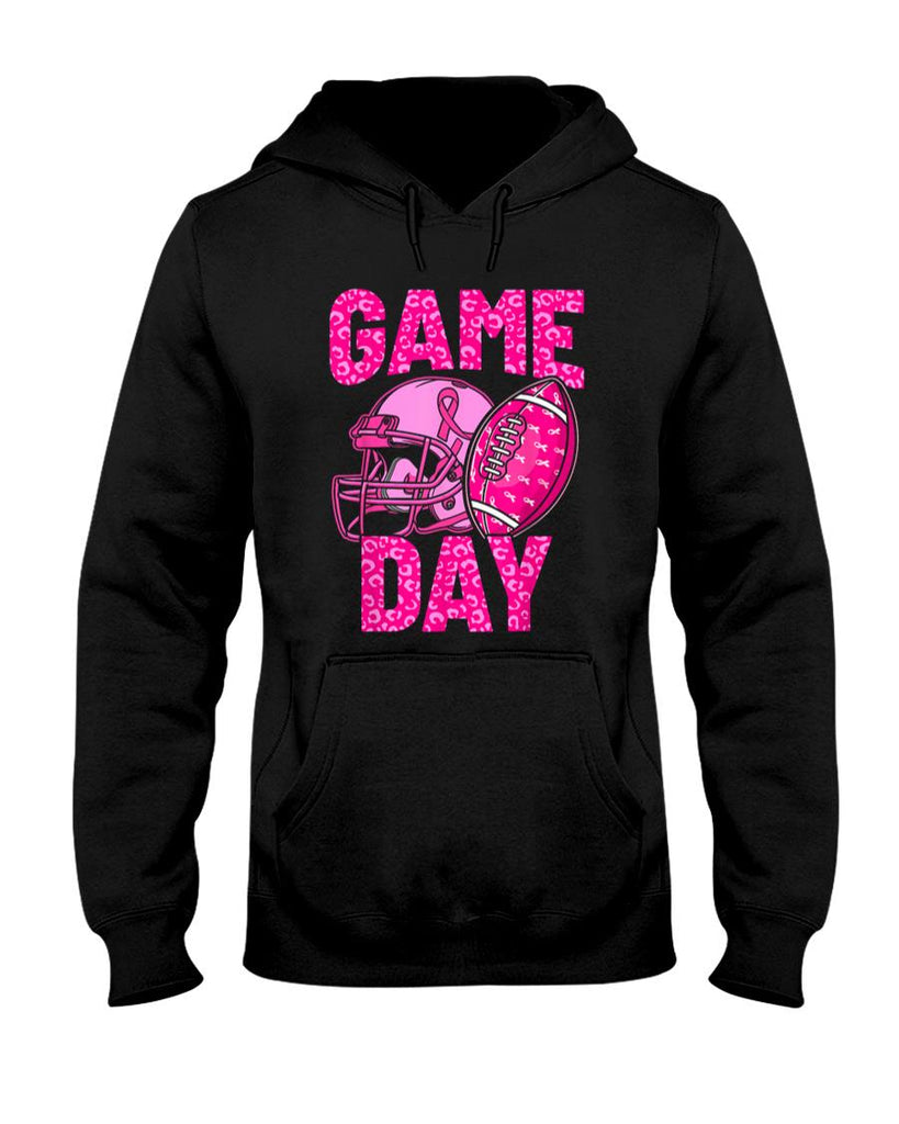 Leopard Game Day Pink American Football Tackle Breast Cancer T-Shirt