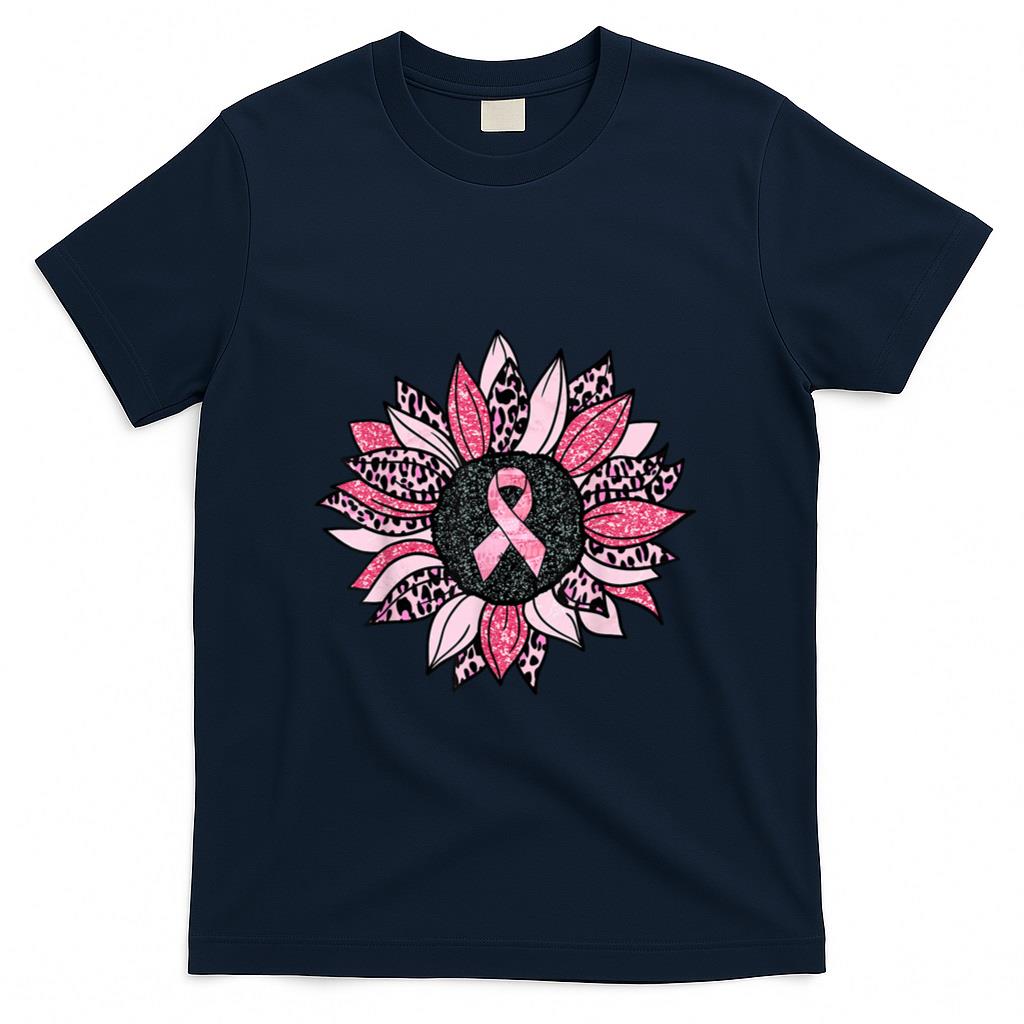 Sunflower Pink Breast Cancer Awareness Women Warrior T-Shirt