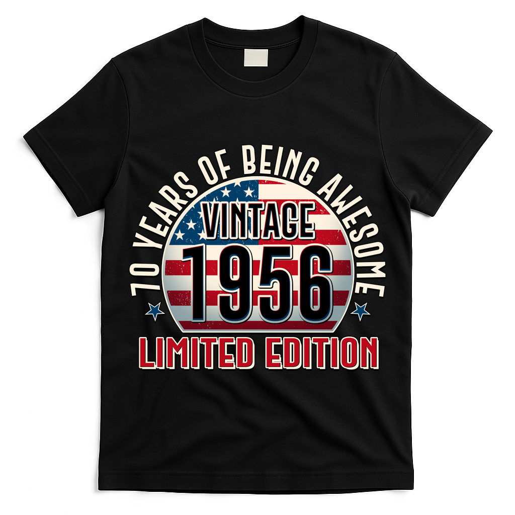 70th Birthday Vintage 1956 Limited Edition Years Of Being Awesome USA Flag  T-Shirt