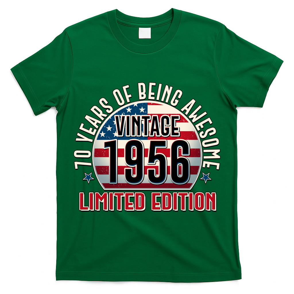 70th Birthday Vintage 1956 Limited Edition Years Of Being Awesome USA Flag  T-Shirt
