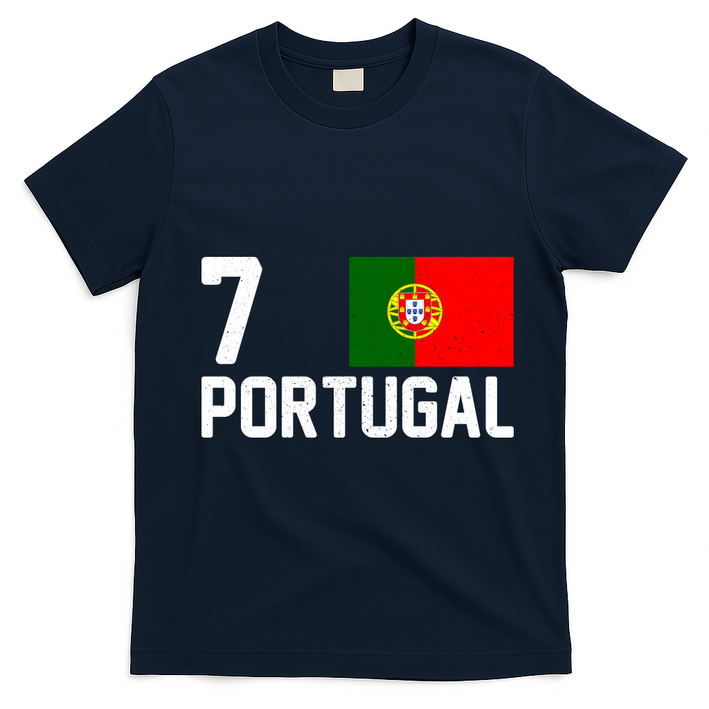 7 Portugal Flag Jersey Soccer T-Shirt - Navy Blue