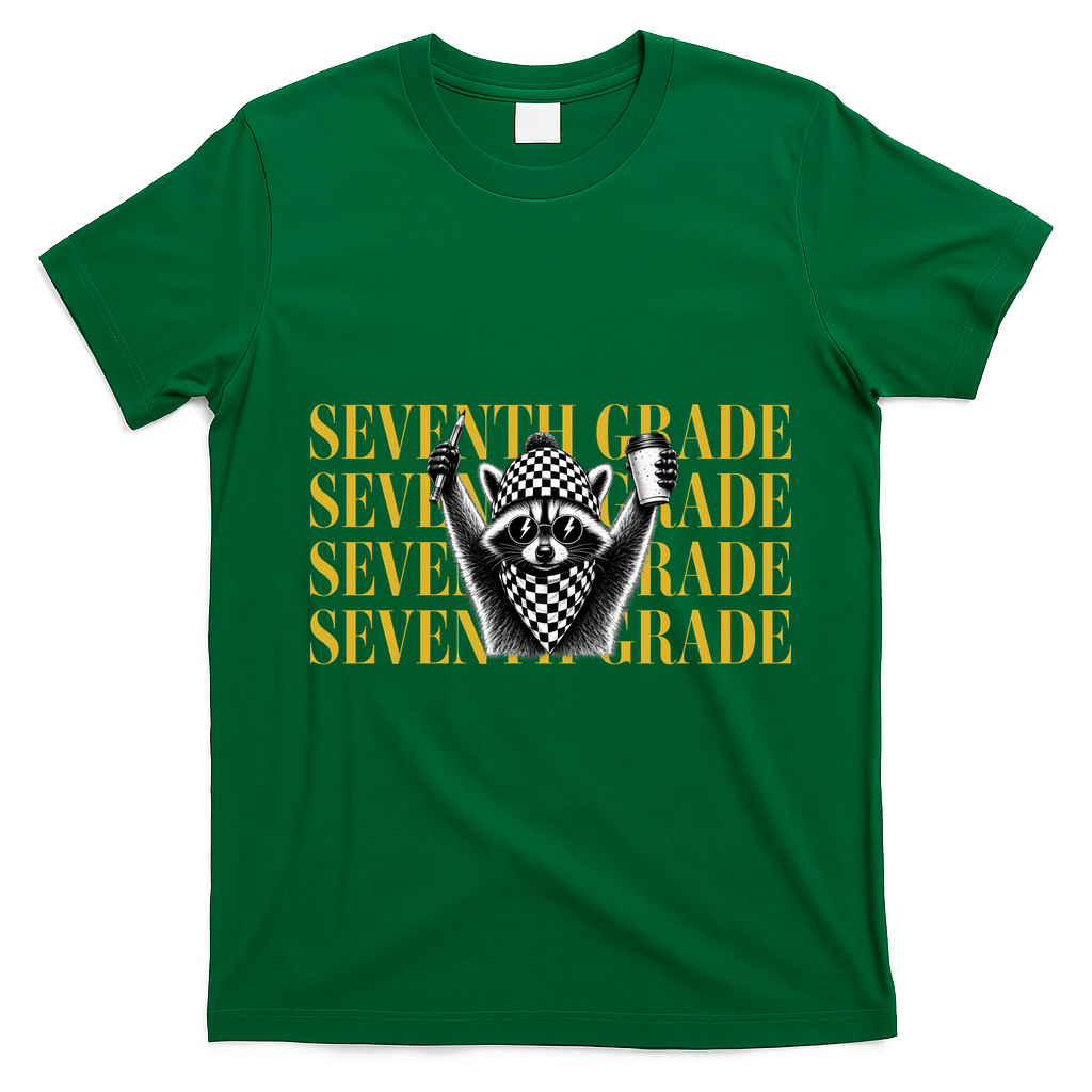 7th Seventh Grade Funny Raccoon Back To School T-Shirt - Irish Green