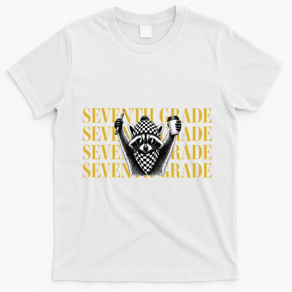 7th Seventh Grade Funny Raccoon Back To School T-Shirt - White