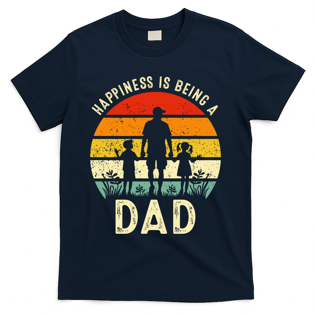 Happiness Is Being A Dad Father's Day Retro Sunset T-Shirt
