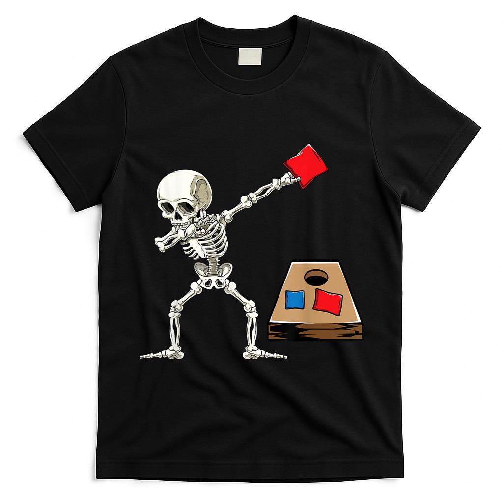 Dabbing Skeleton Halloween Cornhole Trick or Treat Corn Hole T-Shirt