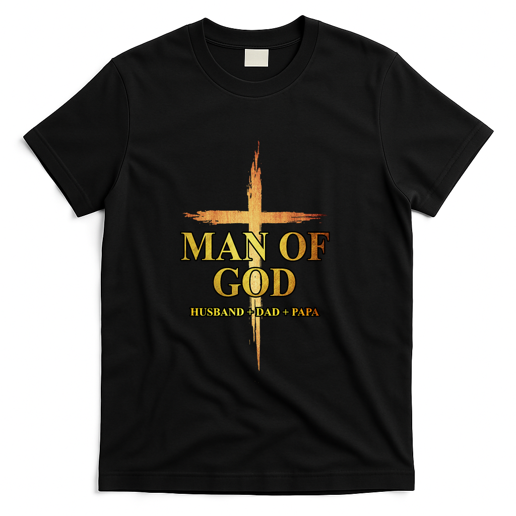 Man Of God Husband Dad Papa Cross Religious God Bible Christ T-Shirt