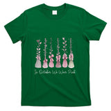 in October We Wear Pink Witch Broom Halloween Breast Cancer T-Shirt