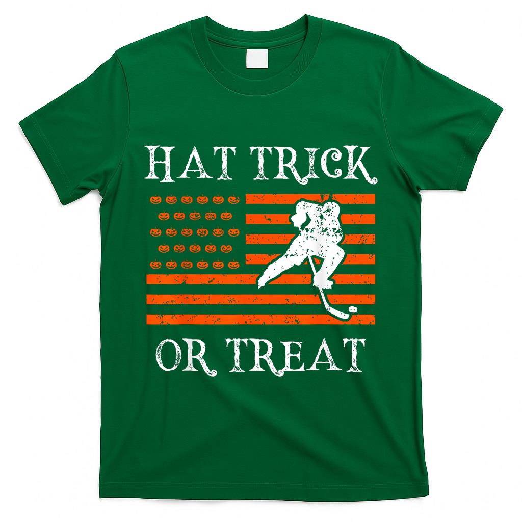 Hat Trick Or Treat Funny Hockey Halloween Costume Kids Boys T-Shirt