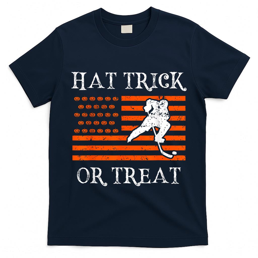 Hat Trick Or Treat Funny Hockey Halloween Costume Kids Boys T-Shirt