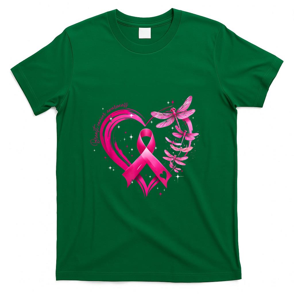 Breast Cancer Awareness Heart Dragonflies Men Women Kid T-Shirt