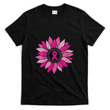 Womens Pink Ribbon Sunflower Breast Cancer Awareness Women Kids V-Neck T-Shirt