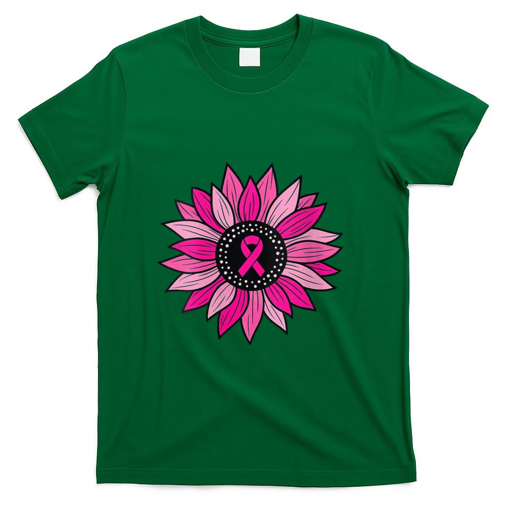 Womens Pink Ribbon Sunflower Breast Cancer Awareness Women Kids V-Neck T-Shirt