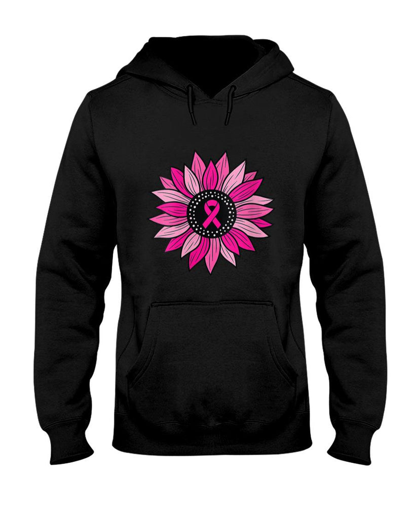 Womens Pink Ribbon Sunflower Breast Cancer Awareness Women Kids V-Neck T-Shirt