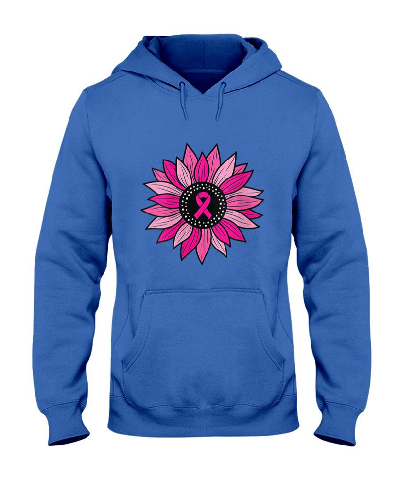 Womens Pink Ribbon Sunflower Breast Cancer Awareness Women Kids V-Neck T-Shirt
