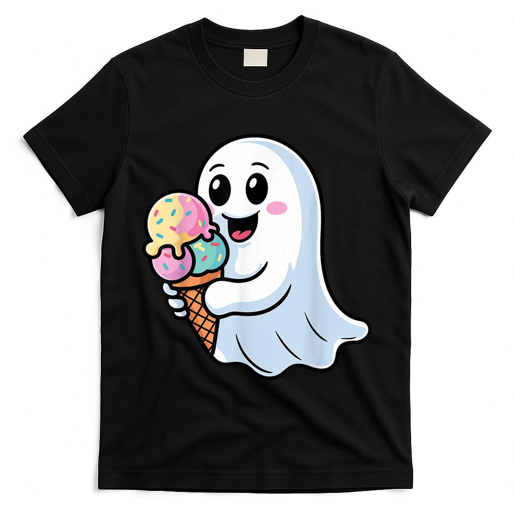 Ghost Eating Ice Cream Funny Creepy Halloween Trick or Treat T-Shirt