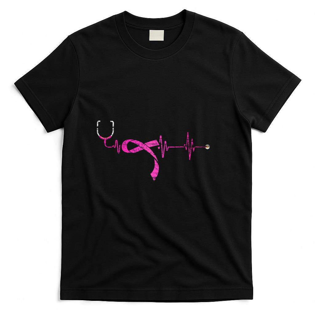 Pink Ribbon Stethoscope Nurse Life Breast Cancer Survivor T-Shirt