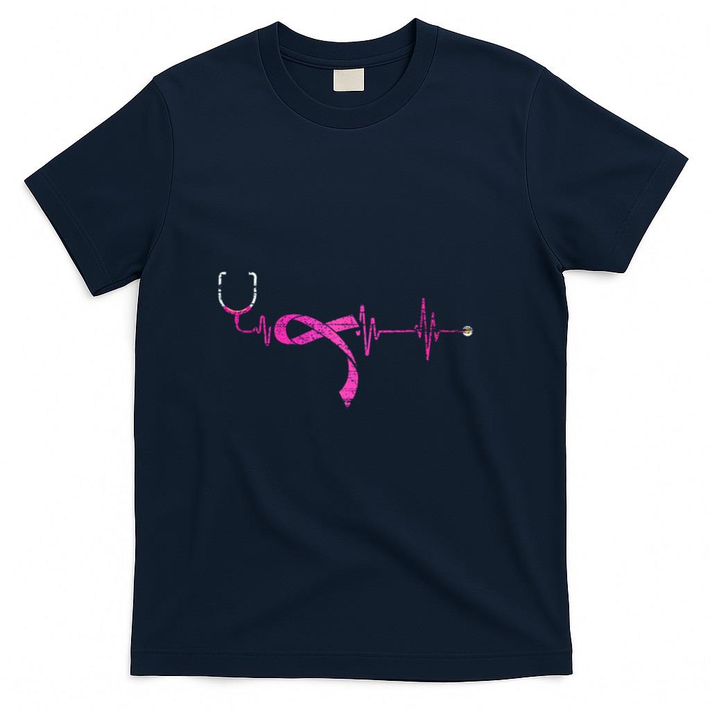 Pink Ribbon Stethoscope Nurse Life Breast Cancer Survivor T-Shirt