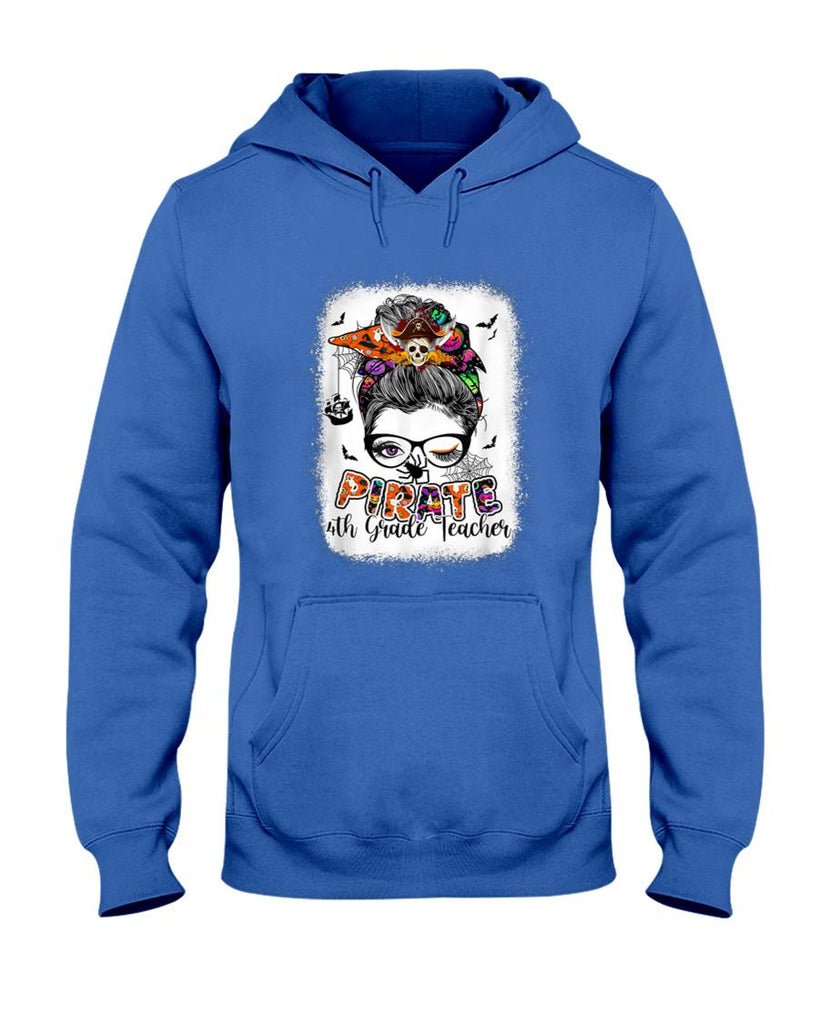 Pirate 4th Grade Teacher Halloween Messy Bun Trick Or Treat T-Shirt