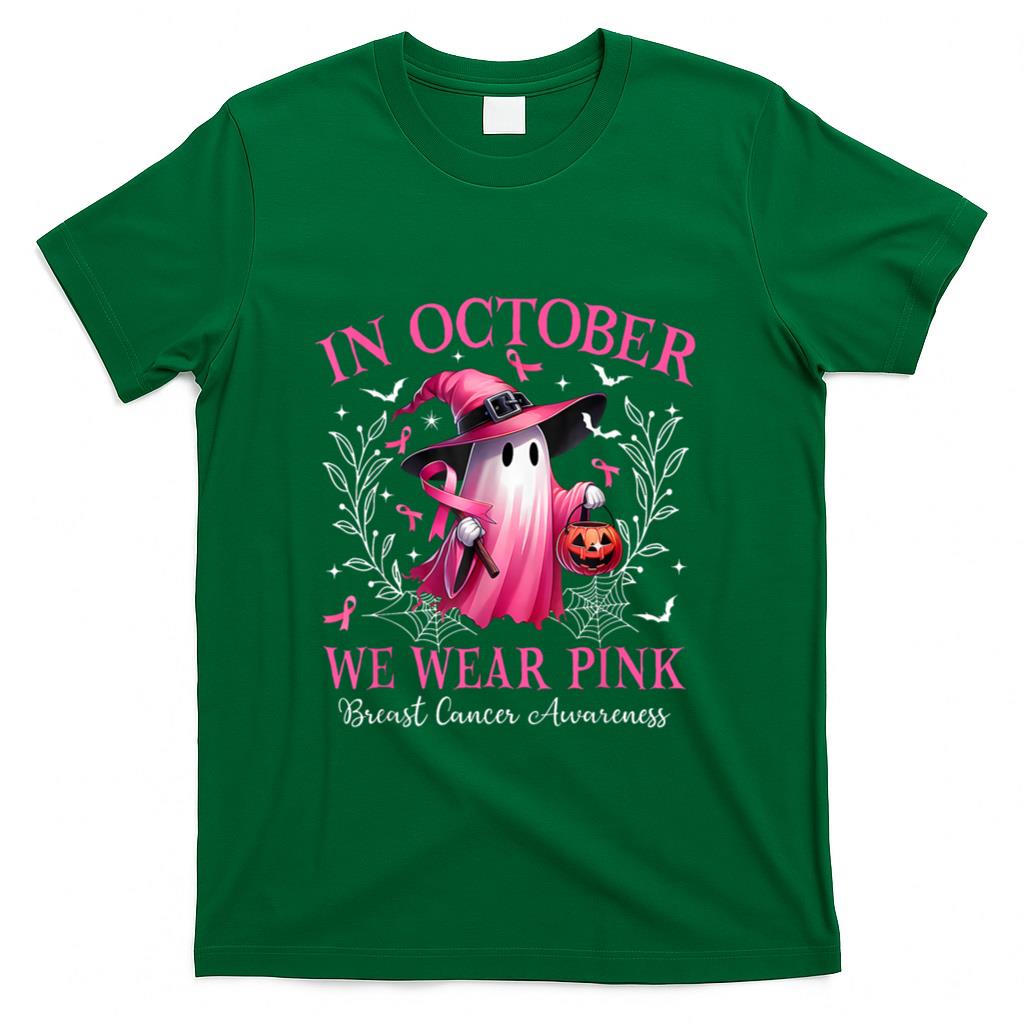 In October We Wear Pink Ghost Witch Breast Cancer Awareness T-Shirt_6