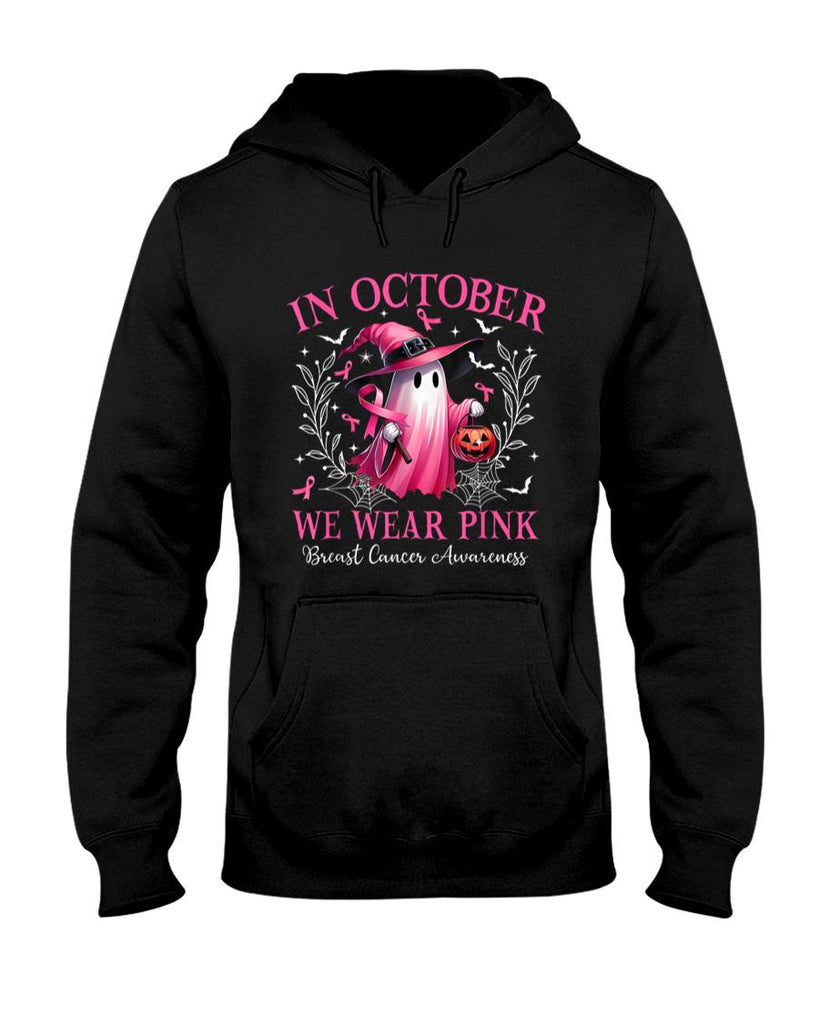In October We Wear Pink Ghost Witch Breast Cancer Awareness T-Shirt_6