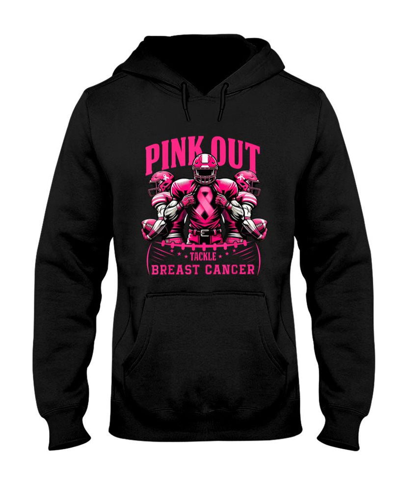 Pink Out Tackle Breast Cancer Awareness Football Pink Ribbon T-Shirt