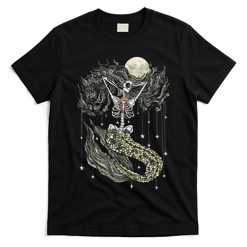 Mermaid Skeleton Retro Halloween Trick Or Treat Scary Horror T-Shirt