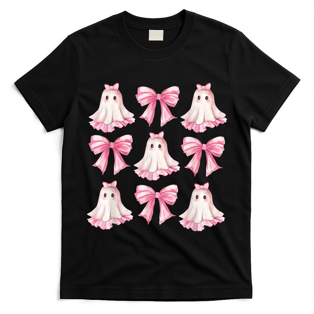Coquette Bow Ghost Spooky Season Trick Or Treat Halloween T-Shirt