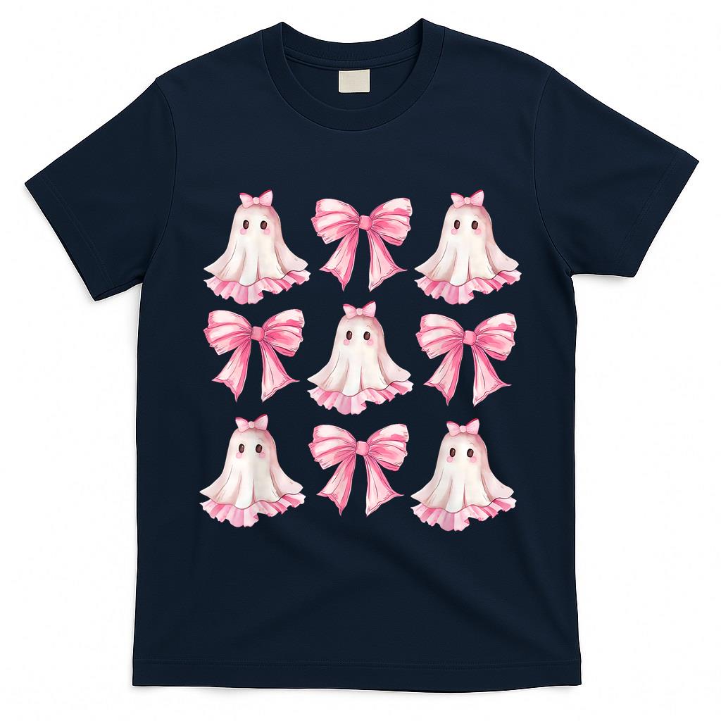 Coquette Bow Ghost Spooky Season Trick Or Treat Halloween T-Shirt