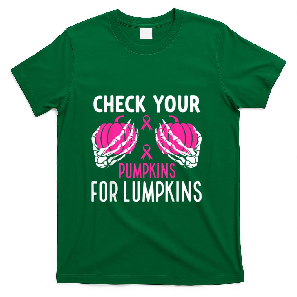 Check Your Pumpkins Funny Breast Cancer Awareness Halloween T-Shirt