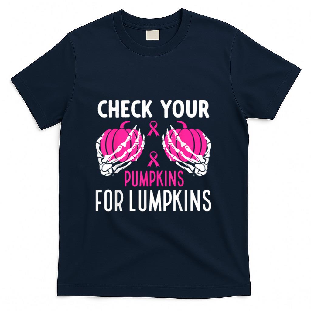 Check Your Pumpkins Funny Breast Cancer Awareness Halloween T-Shirt