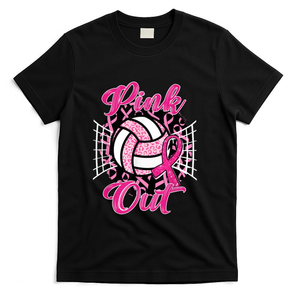 Pink Out Volleyball Breast Cancer Awareness Support Ribbon T-Shirt