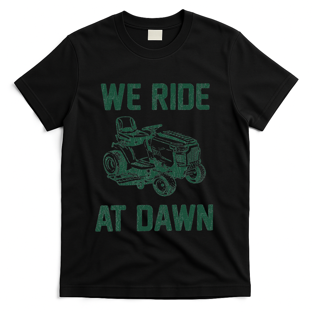We Ride At Dawn Retro Lawn Mowing Dad Funny Mower T-Shirt
