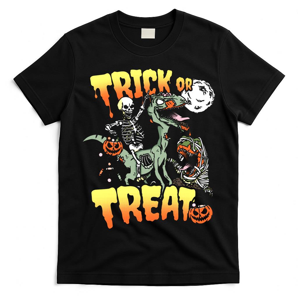 Skeleton Riding Zombie Dinosaur Trick or Treat Halloween Essential T-Shirt