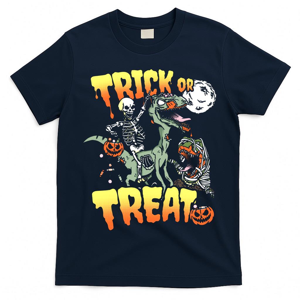 Skeleton Riding Zombie Dinosaur Trick or Treat Halloween Essential T-Shirt