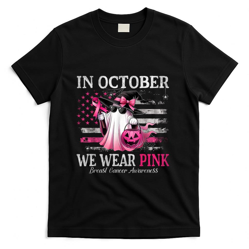 in October We Wear Pink Ghost Witch Breast Cancer Awareness T-Shirt_5