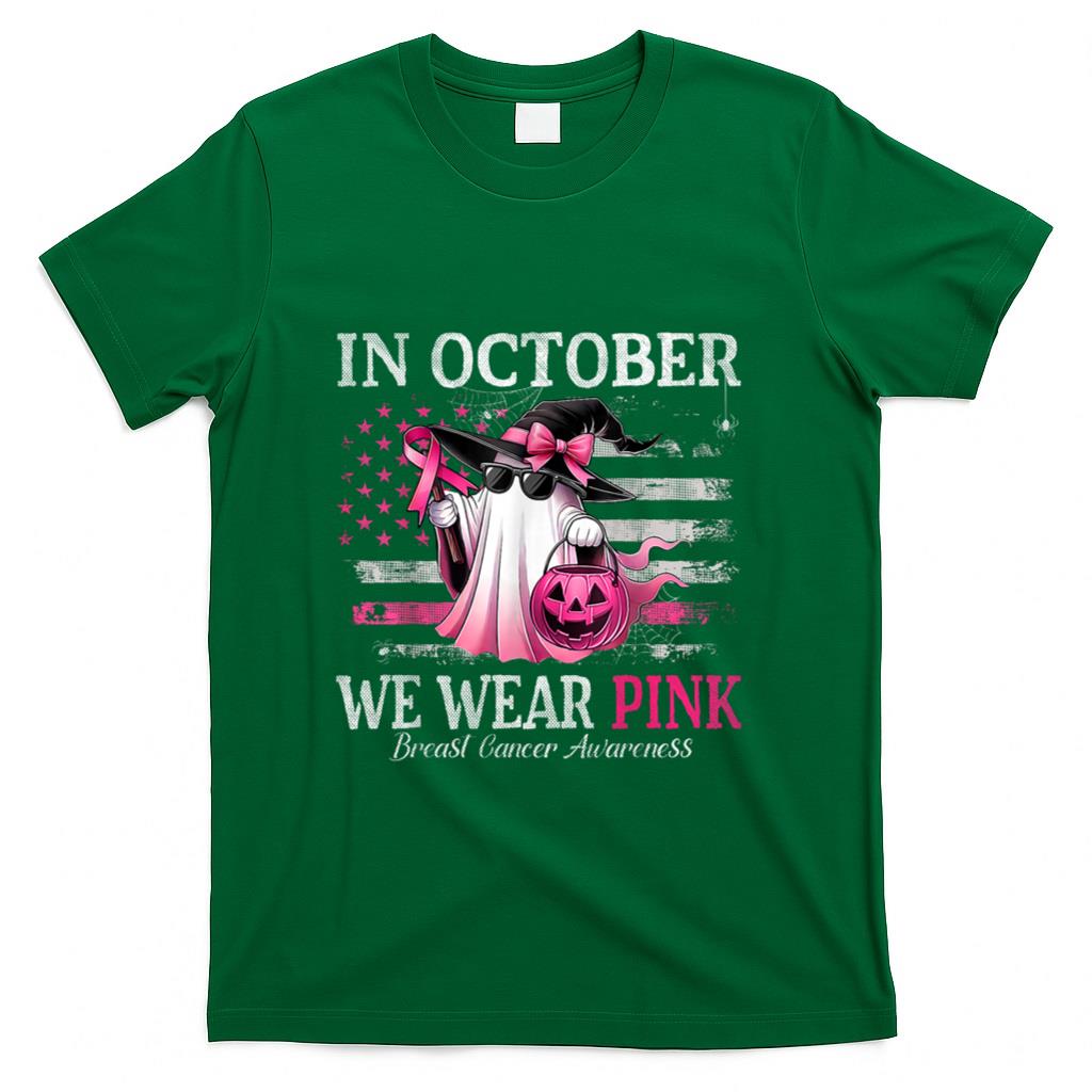 in October We Wear Pink Ghost Witch Breast Cancer Awareness T-Shirt_5