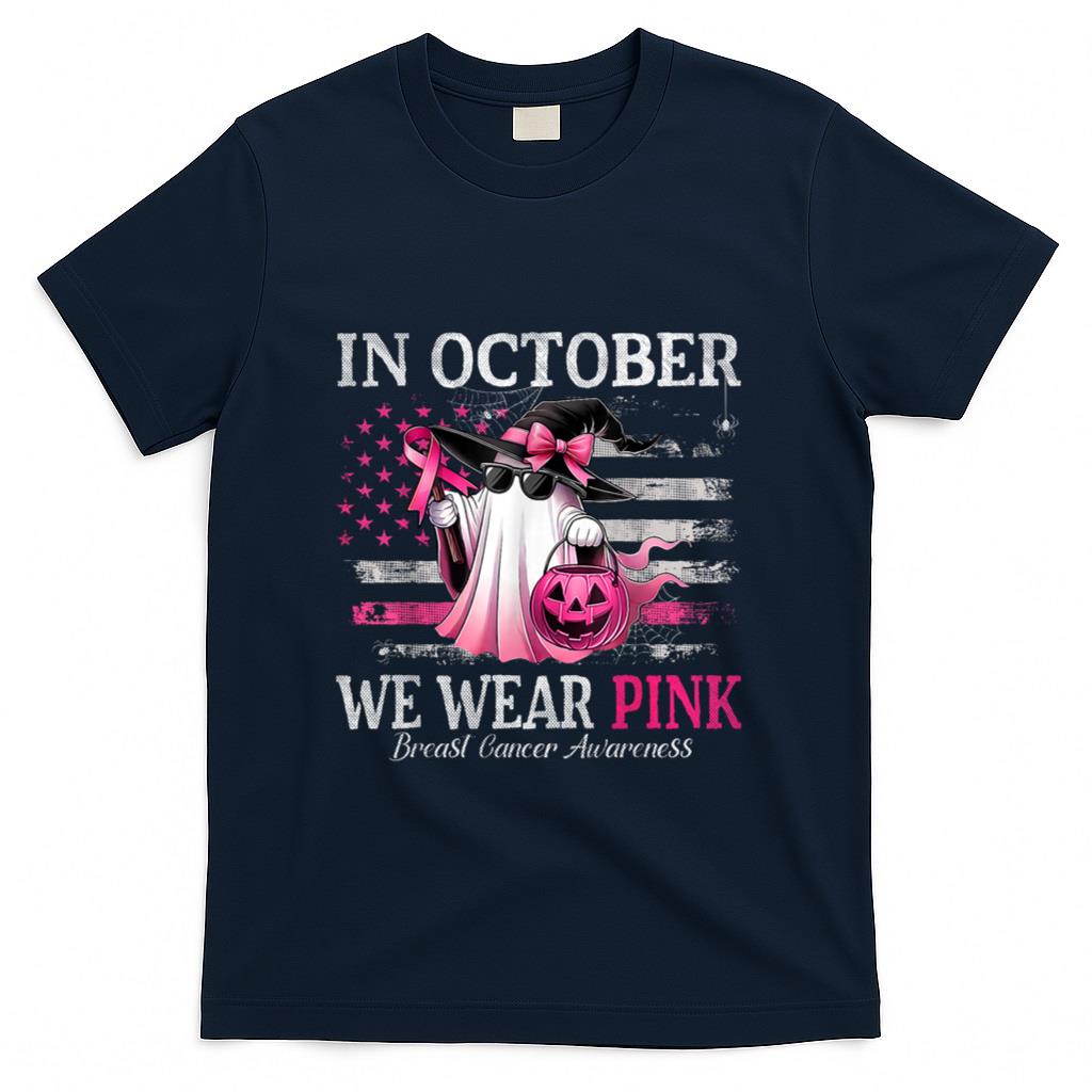 in October We Wear Pink Ghost Witch Breast Cancer Awareness T-Shirt_5