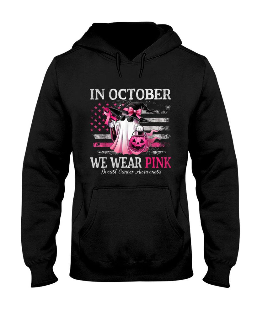 in October We Wear Pink Ghost Witch Breast Cancer Awareness T-Shirt_5