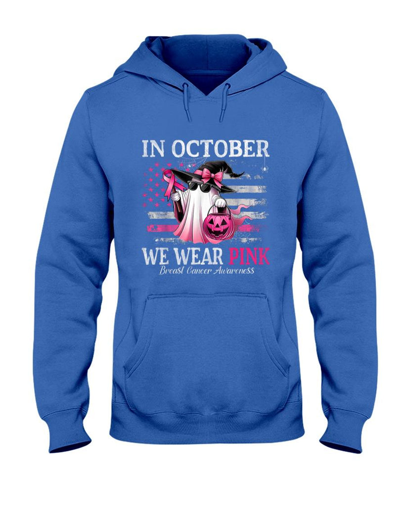 in October We Wear Pink Ghost Witch Breast Cancer Awareness T-Shirt_5