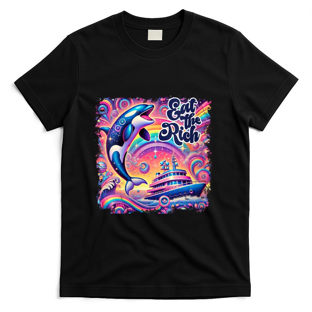 Retro Nostalgia - Womens EAT THE RICH 90S NOSTALGIA WHALE ORCA YAHCT RETRO T-Shirt