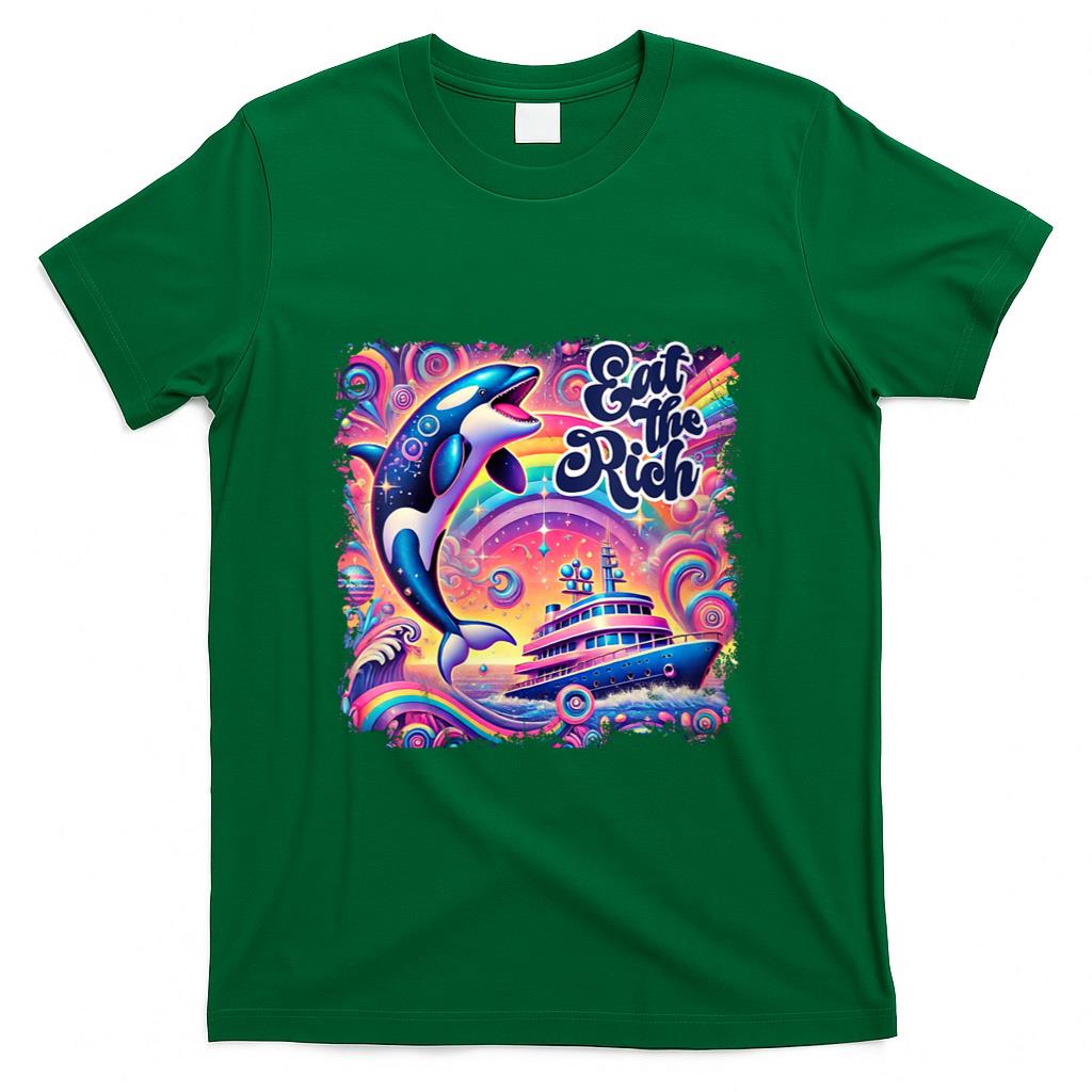 Retro Nostalgia - Womens EAT THE RICH 90S NOSTALGIA WHALE ORCA YAHCT RETRO T-Shirt