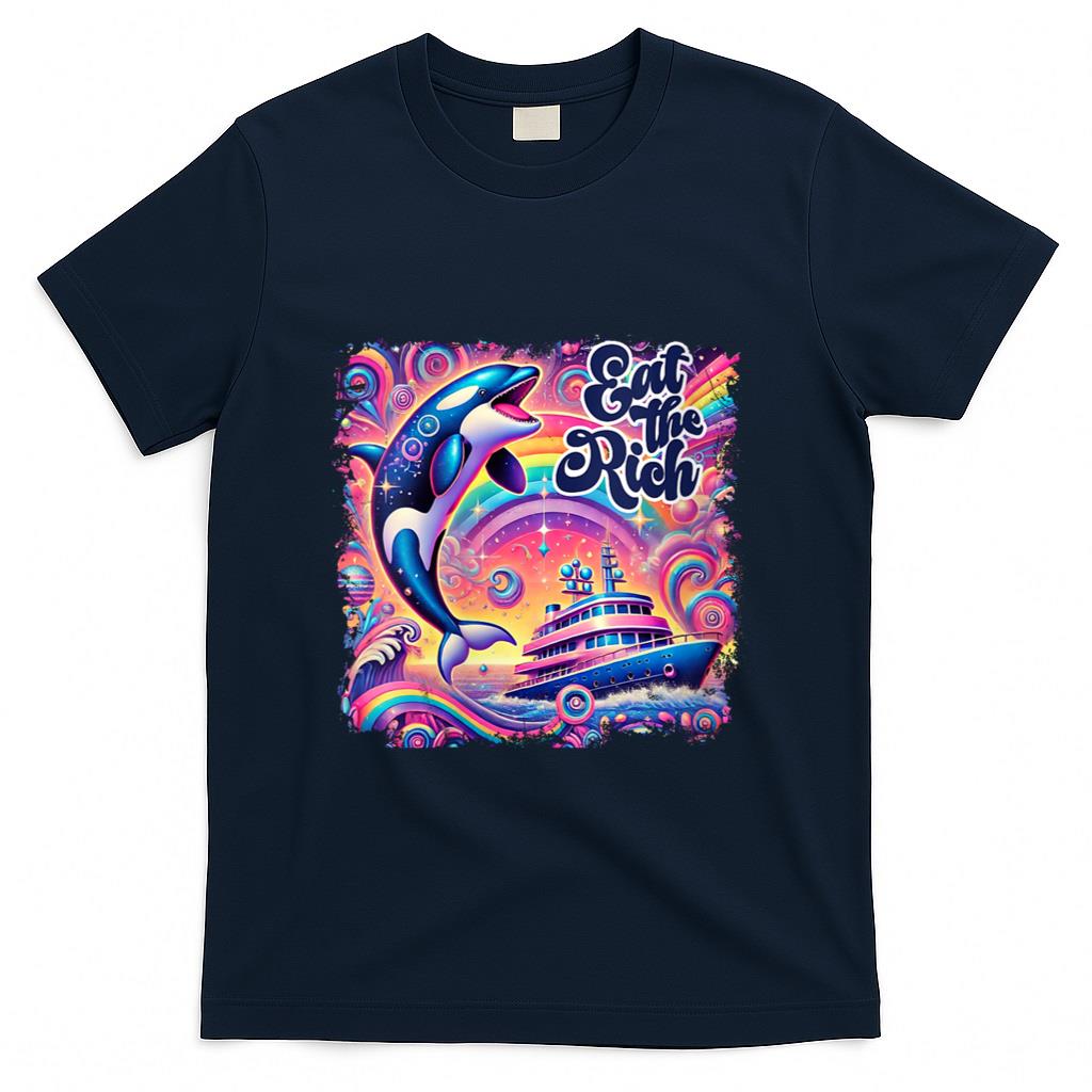 Retro Nostalgia - Womens EAT THE RICH 90S NOSTALGIA WHALE ORCA YAHCT RETRO T-Shirt