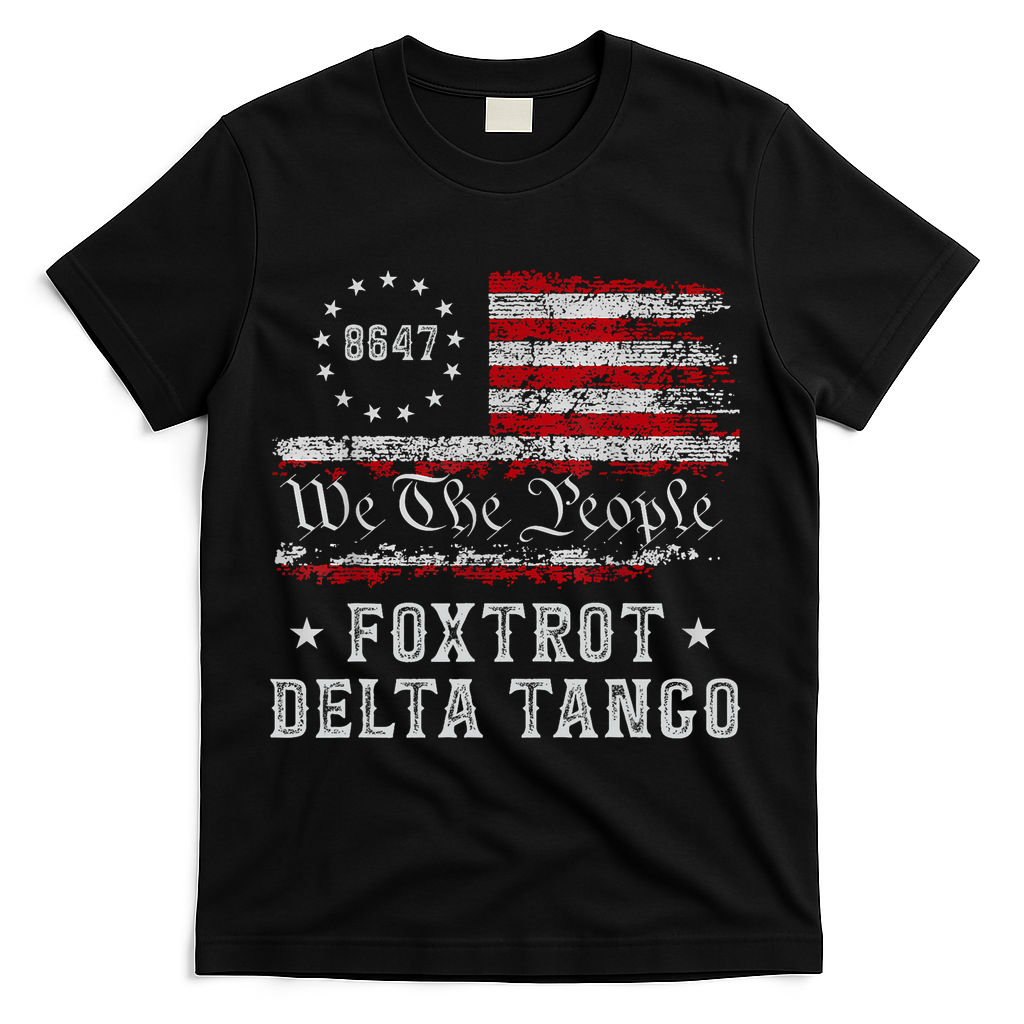 8647 Anti Trump Foxtrots Deltas Tangos Impeach 47 86 47 Flag T-Shirt - Black