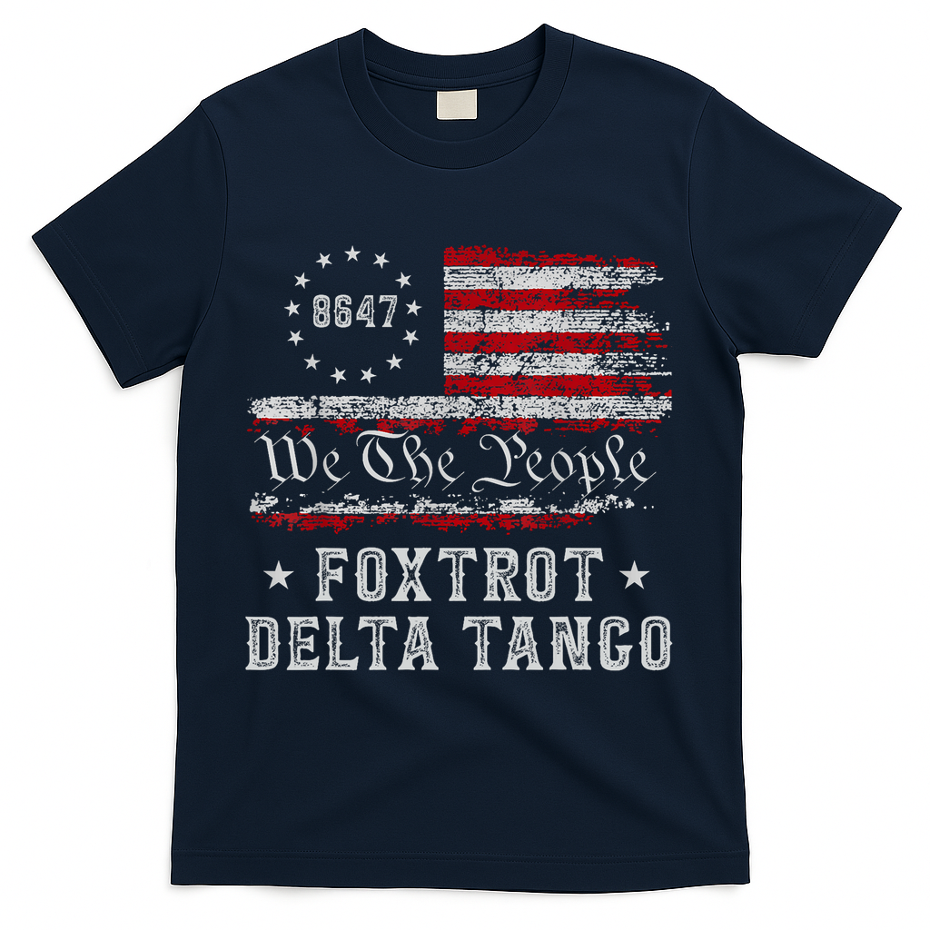 8647 Anti Trump Foxtrots Deltas Tangos Impeach 47 86 47 Flag T-Shirt - Navy
