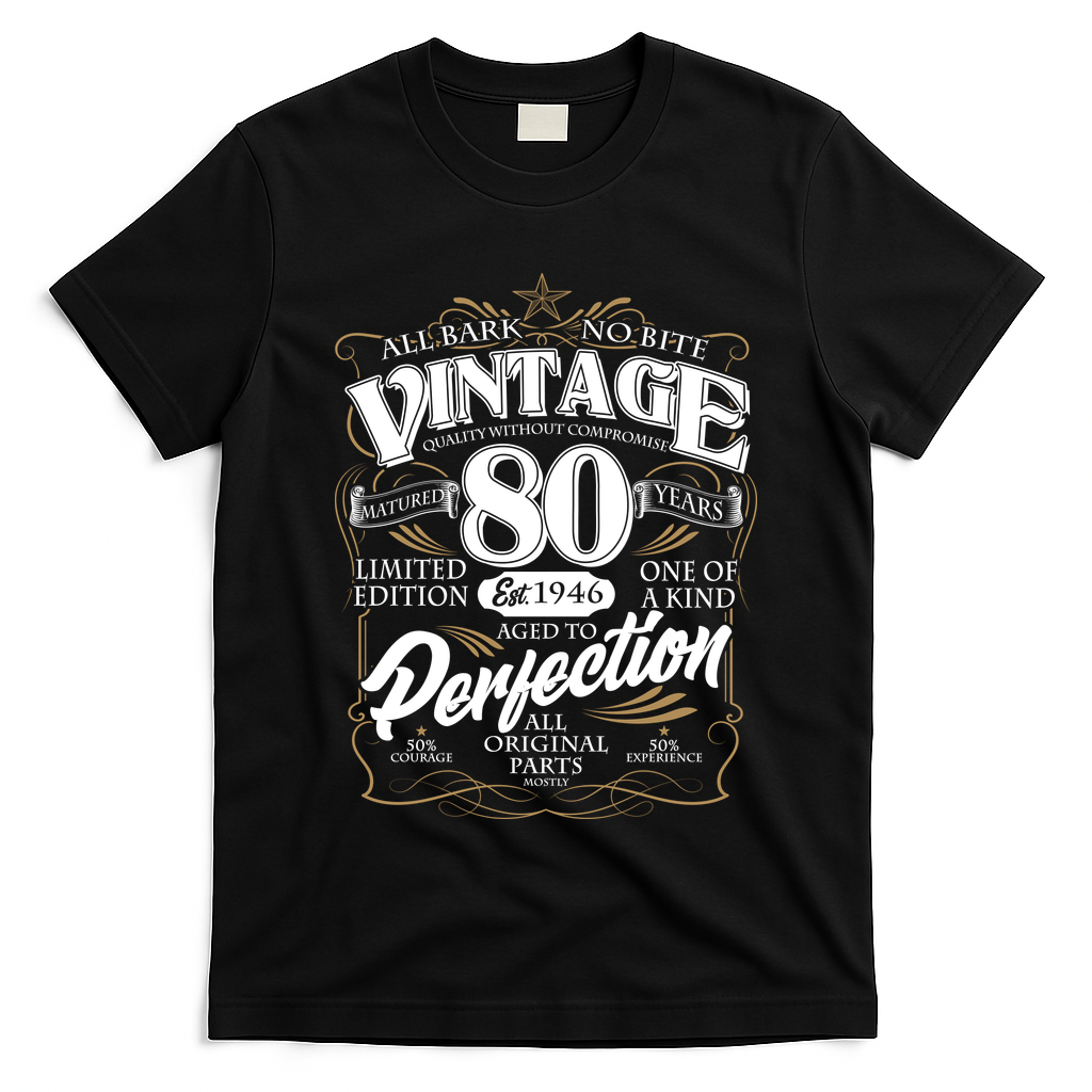 80th Birthday Est 1946 All Bark No Bite Vintage Birthday  T-Shirt
