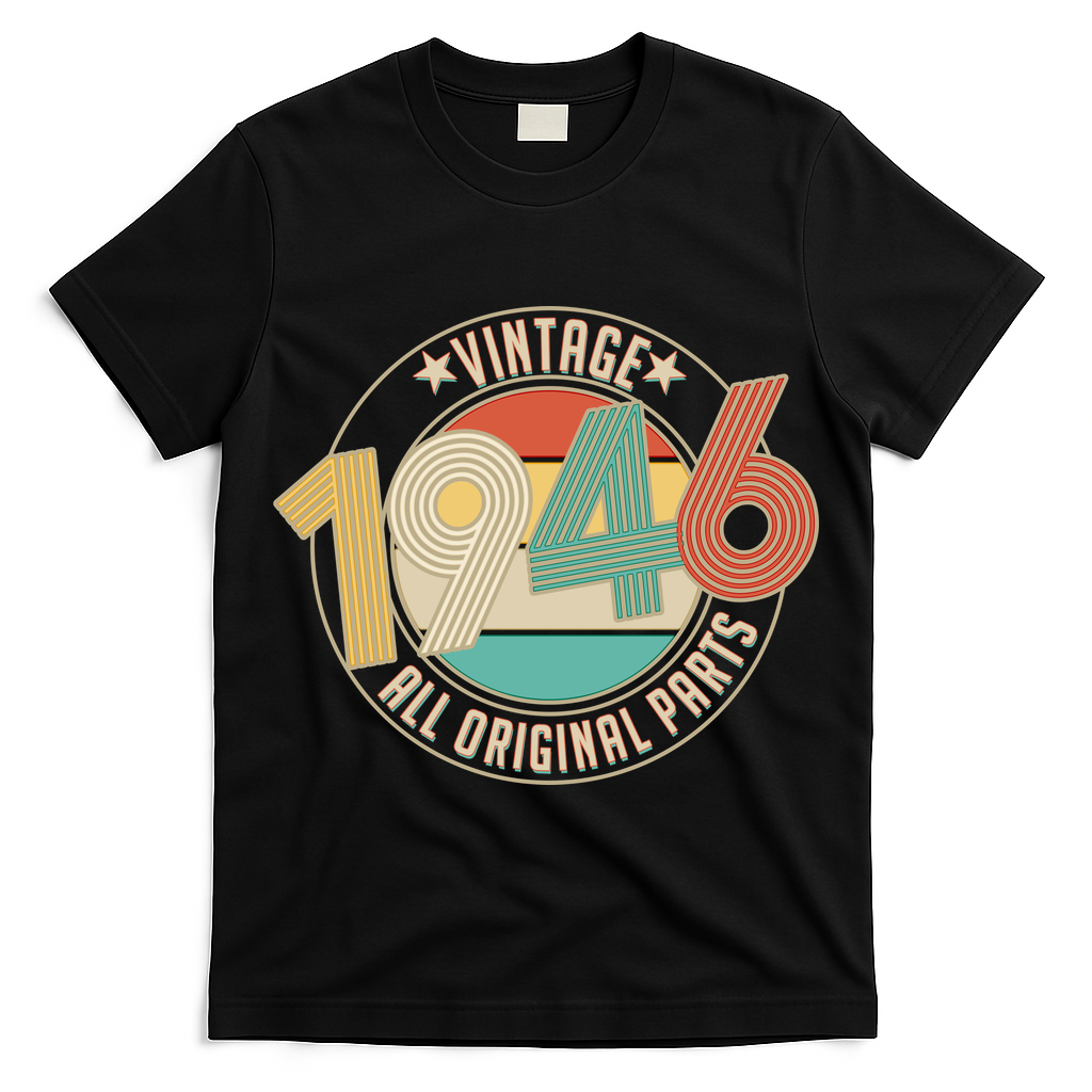 80th Birthday Vintage 1946 All Original Parts Emblem T-Shirt