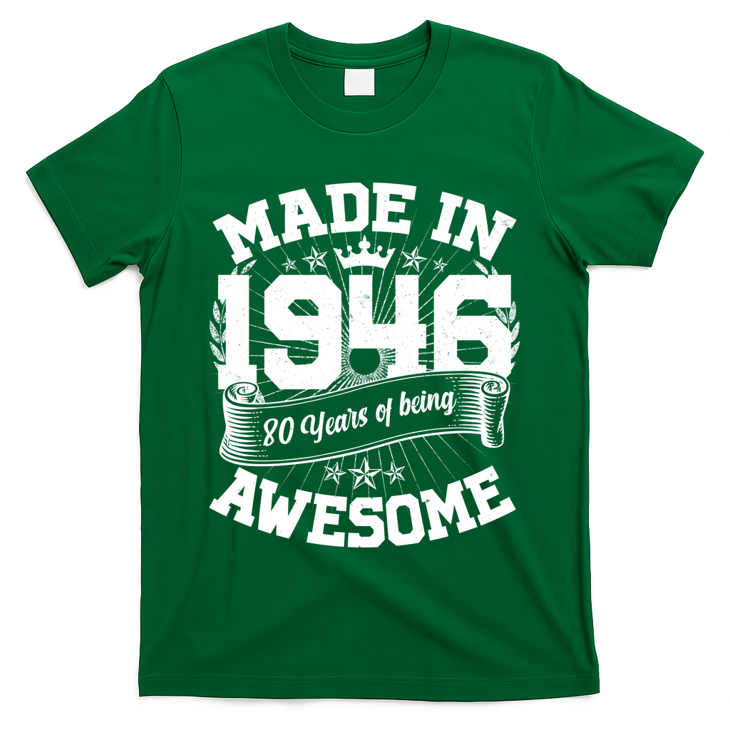 80th Birthday Vintage Crown Made In 1946 80 Years Of Being Awesome T-Shirt