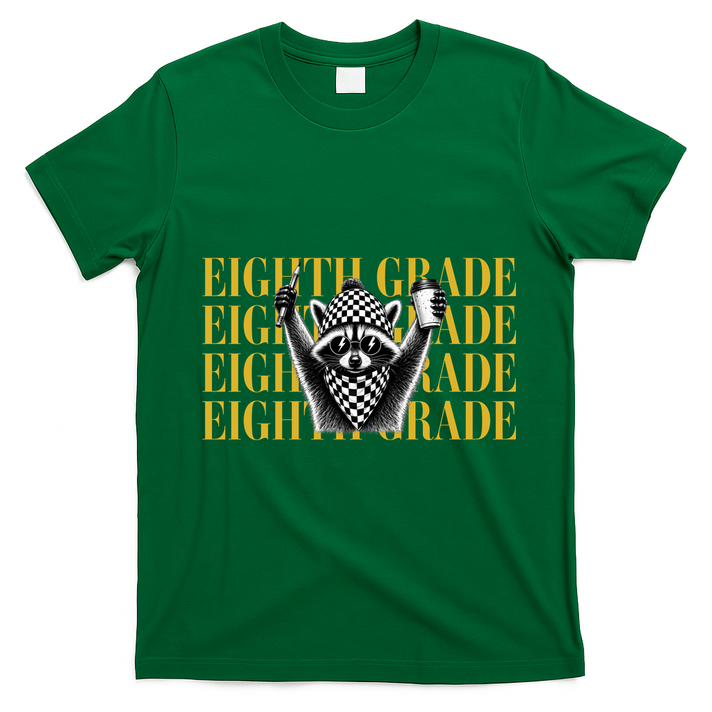 8th Eighth Grade Funny Raccoon Back To School T-Shirt - Irish Green